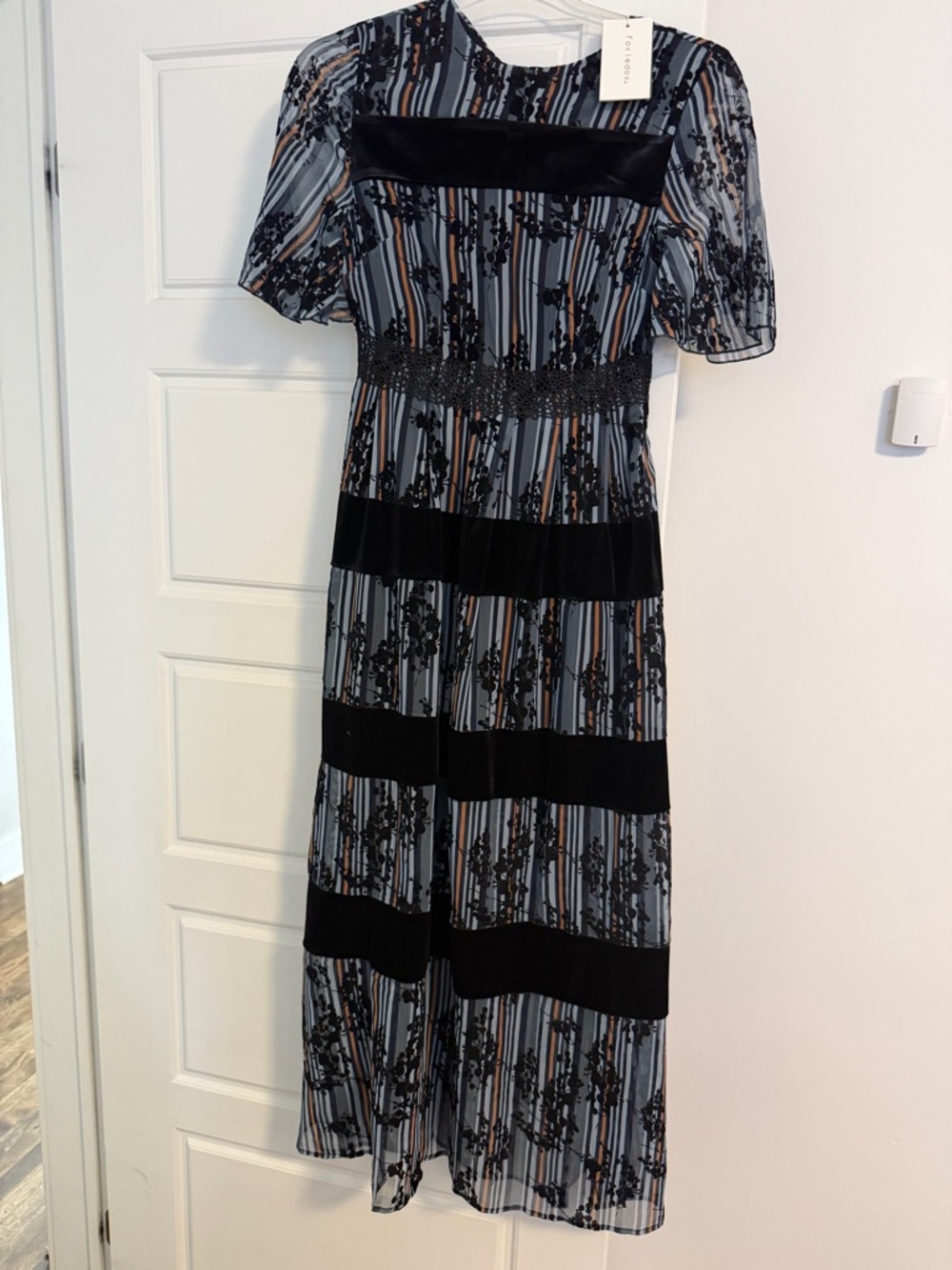 foxiedox Black, Gray & Tan Striped Floral Maxi Dress